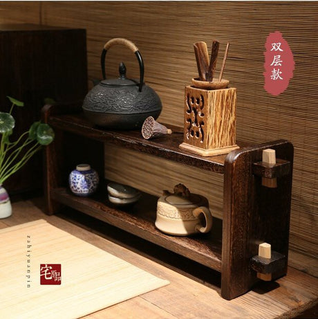 PAULOWNIA Takamatsu Multi-Layer Rustic Solid Wood Pavilion Display Rack from PAULOWNIA