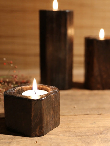 PAULOWNIA Yurek Rustic Handcrafted Wooden Candle Holder from PAULOWNIA