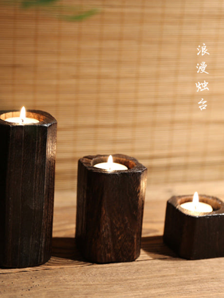 PAULOWNIA Yurek Rustic Handcrafted Wooden Candle Holder from PAULOWNIA
