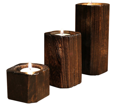 PAULOWNIA Yurek Rustic Handcrafted Wooden Candle Holder from PAULOWNIA