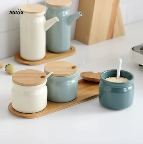 Pastel Ceramic Kitchen Oil and Seasoning Jar from maija