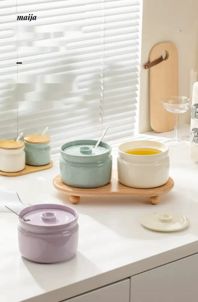Pastel Ceramic Kitchen Oil and Seasoning Jar from maija