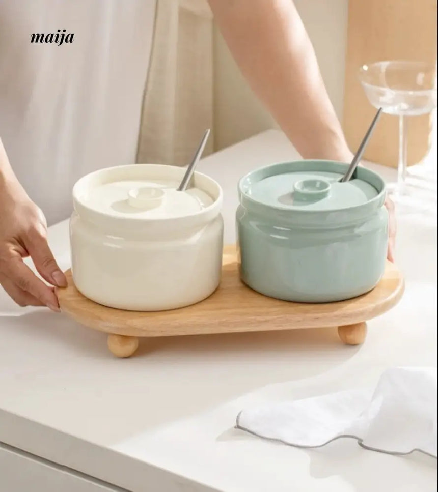 Pastel Ceramic Kitchen Oil and Seasoning Jar from maija