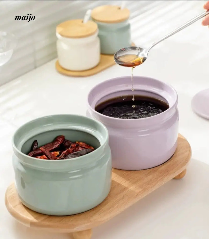 Pastel Ceramic Kitchen Oil and Seasoning Jar from maija