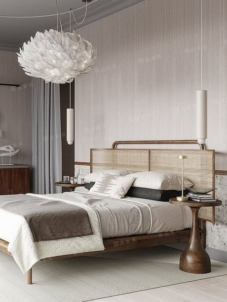 RATTAN FURNITURE Elizondo Retro Minimalist Solid Wood Double Bed from RATTAN FURNITURE