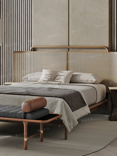 RATTAN FURNITURE Elizondo Retro Minimalist Solid Wood Double Bed from RATTAN FURNITURE
