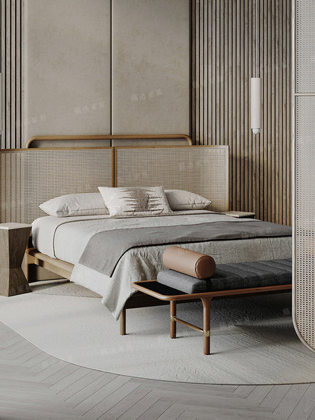 RATTAN FURNITURE Elizondo Retro Minimalist Solid Wood Double Bed from RATTAN FURNITURE