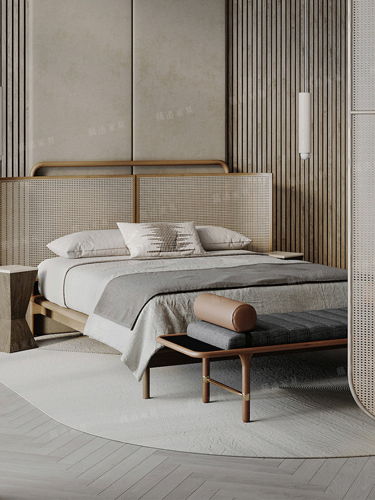 RATTAN FURNITURE Elizondo Retro Minimalist Solid Wood Double Bed from RATTAN FURNITURE