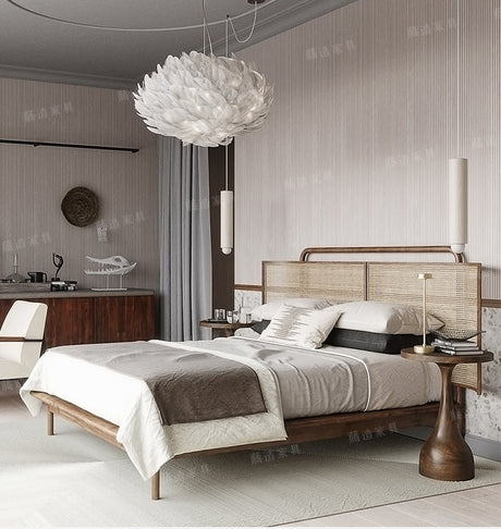 RATTAN FURNITURE Elizondo Retro Minimalist Solid Wood Double Bed from RATTAN FURNITURE