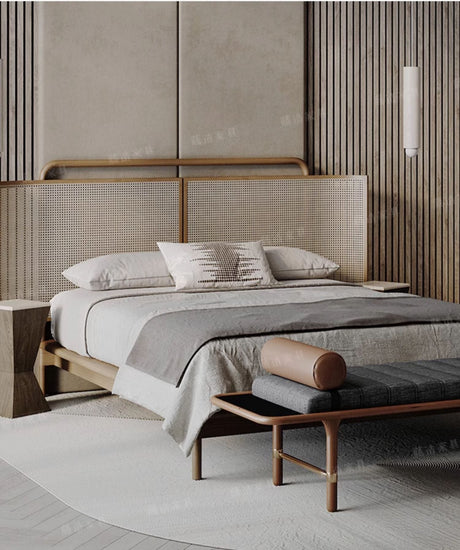 RATTAN FURNITURE Elizondo Retro Minimalist Solid Wood Double Bed from RATTAN FURNITURE