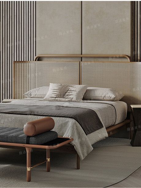 RATTAN FURNITURE Elizondo Retro Minimalist Solid Wood Double Bed from RATTAN FURNITURE
