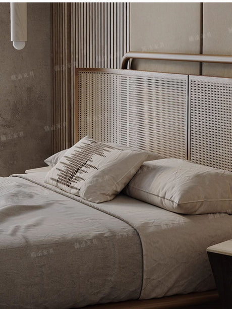RATTAN FURNITURE Elizondo Retro Minimalist Solid Wood Double Bed from RATTAN FURNITURE