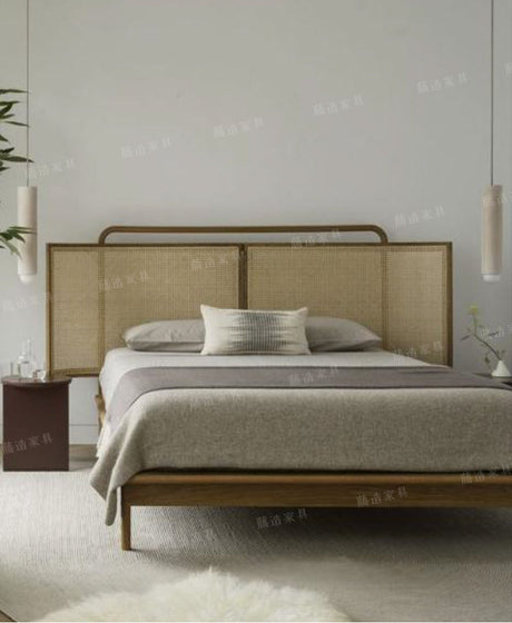 RATTAN FURNITURE Elizondo Retro Minimalist Solid Wood Double Bed from RATTAN FURNITURE