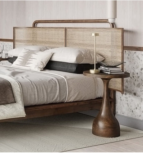 RATTAN FURNITURE Elizondo Retro Minimalist Solid Wood Double Bed from RATTAN FURNITURE