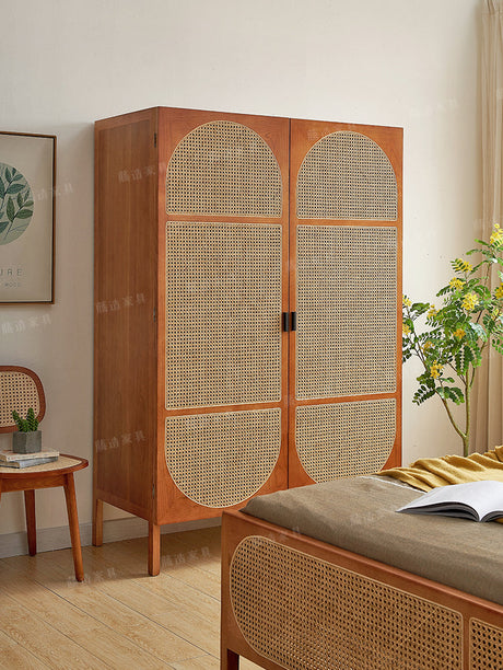 RATTAN FURNITURE Naminara Elegant Cherrywood Retro Double-Door Wardrobe from RATTAN FURNITURE