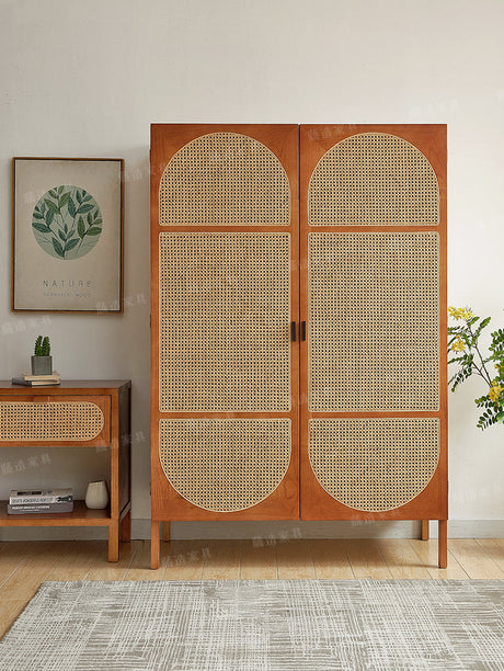 RATTAN FURNITURE Naminara Elegant Cherrywood Retro Double-Door Wardrobe from RATTAN FURNITURE