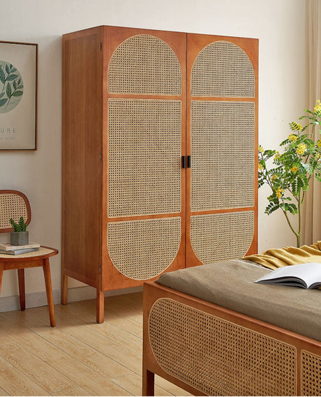 RATTAN FURNITURE Naminara Elegant Cherrywood Retro Double-Door Wardrobe from RATTAN FURNITURE