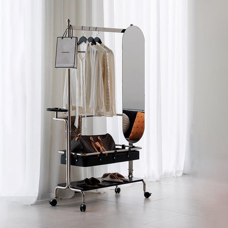 ROOMHOME Elowen Minimalist Integrated Mirror with Movable Coat Racks and Stainless Steel Storage. from ROOMHOME