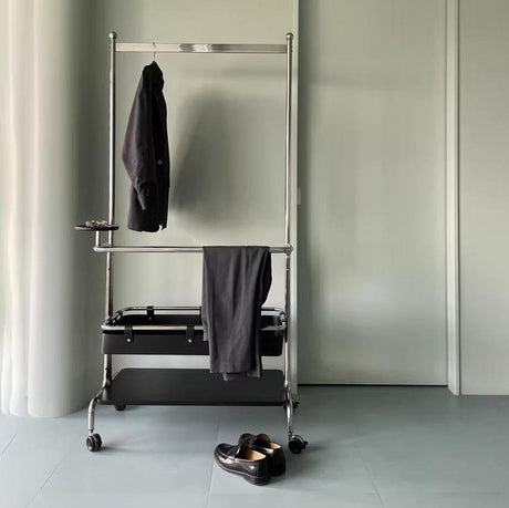 ROOMHOME Elowen Minimalist Integrated Mirror with Movable Coat Racks and Stainless Steel Storage. from ROOMHOME