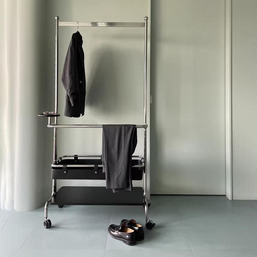 ROOMHOME Elowen Minimalist Integrated Mirror with Movable Coat Racks and Stainless Steel Storage. from ROOMHOME