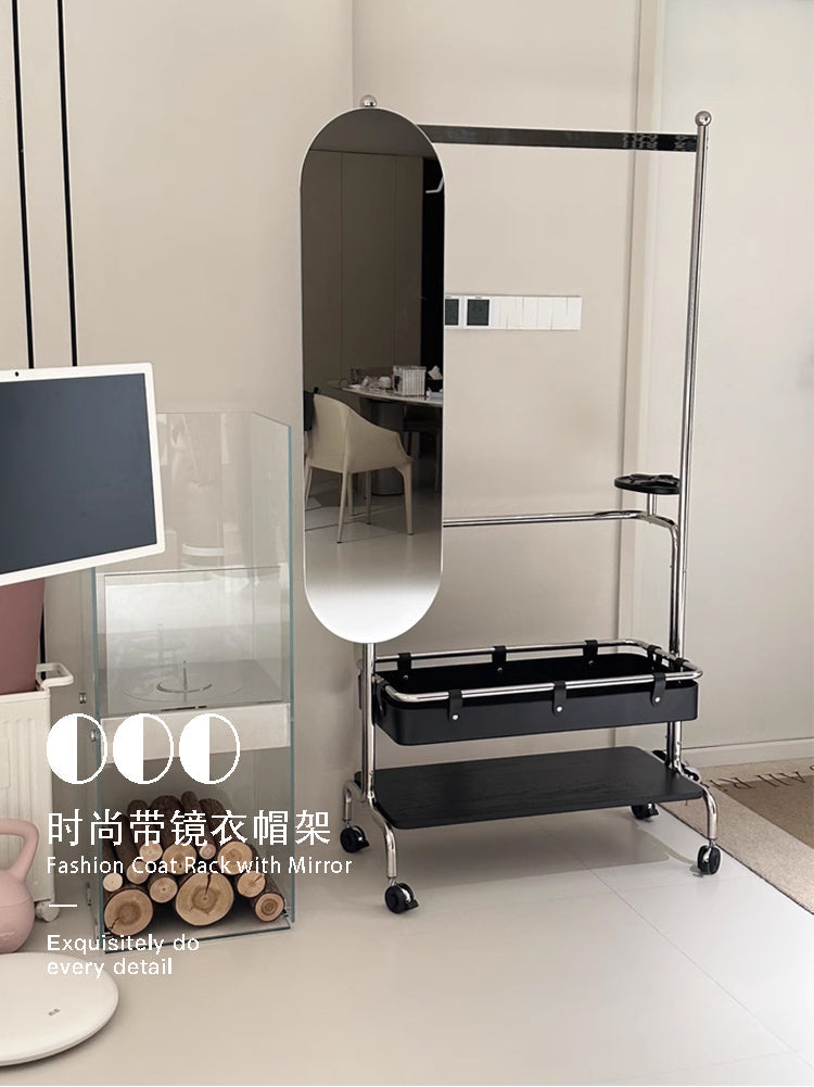 ROOMHOME Elowen Minimalist Integrated Mirror with Movable Coat Racks and Stainless Steel Storage. from ROOMHOME