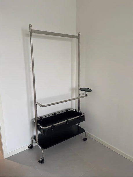ROOMHOME Elowen Minimalist Integrated Mirror with Movable Coat Racks and Stainless Steel Storage. from ROOMHOME