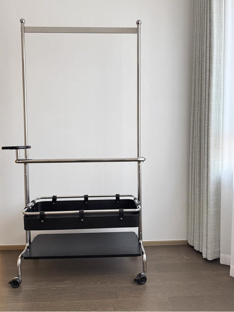 ROOMHOME Elowen Minimalist Integrated Mirror with Movable Coat Racks and Stainless Steel Storage. from ROOMHOME