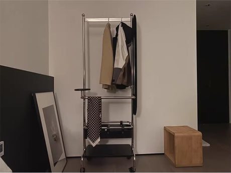 ROOMHOME Elowen Minimalist Integrated Mirror with Movable Coat Racks and Stainless Steel Storage. from ROOMHOME
