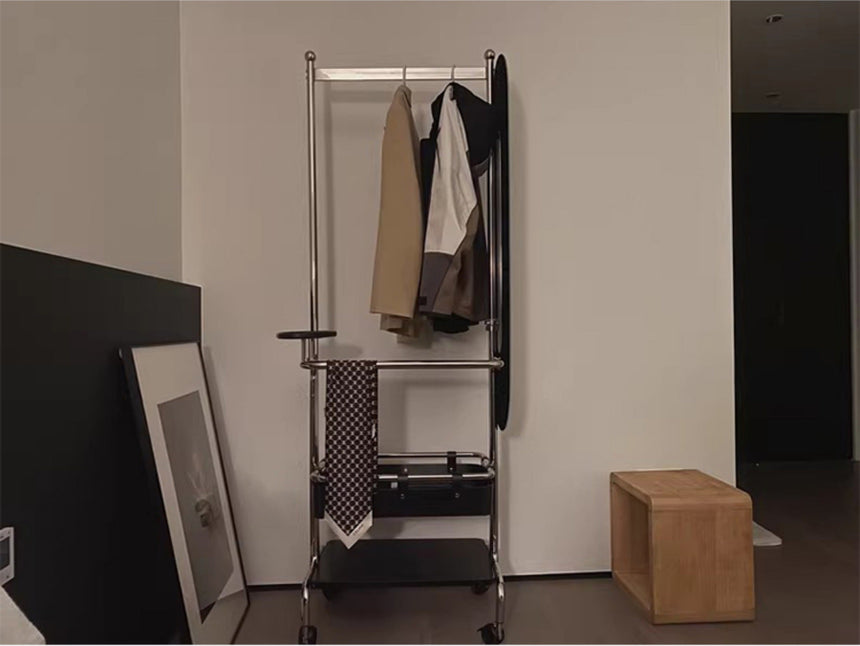 ROOMHOME Elowen Minimalist Integrated Mirror with Movable Coat Racks and Stainless Steel Storage. from ROOMHOME