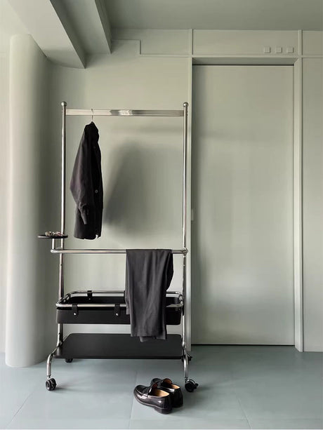 ROOMHOME Elowen Minimalist Integrated Mirror with Movable Coat Racks and Stainless Steel Storage. from ROOMHOME