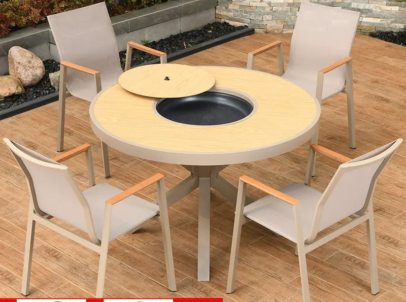 MOJIA Corvus Round Outdoor Barbecue Table with Smokeless Grill from MOJIA