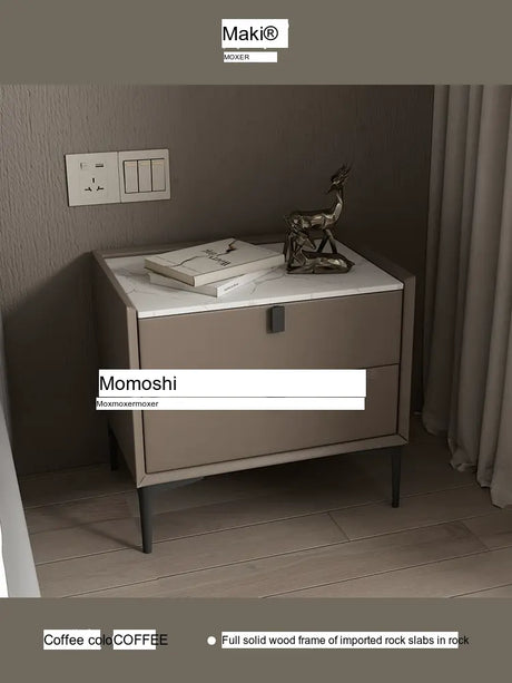 MOXER Lysandra Elegant Leather & Wood Minimalist Bedside Cabinet from MOXER