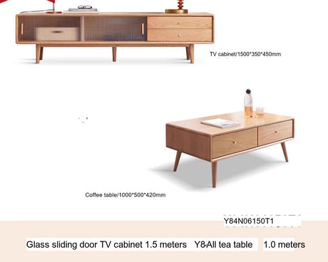 GENJI Ishtar Modern Oak Storage Cabinet and Coffee Table Combo. from GENJI