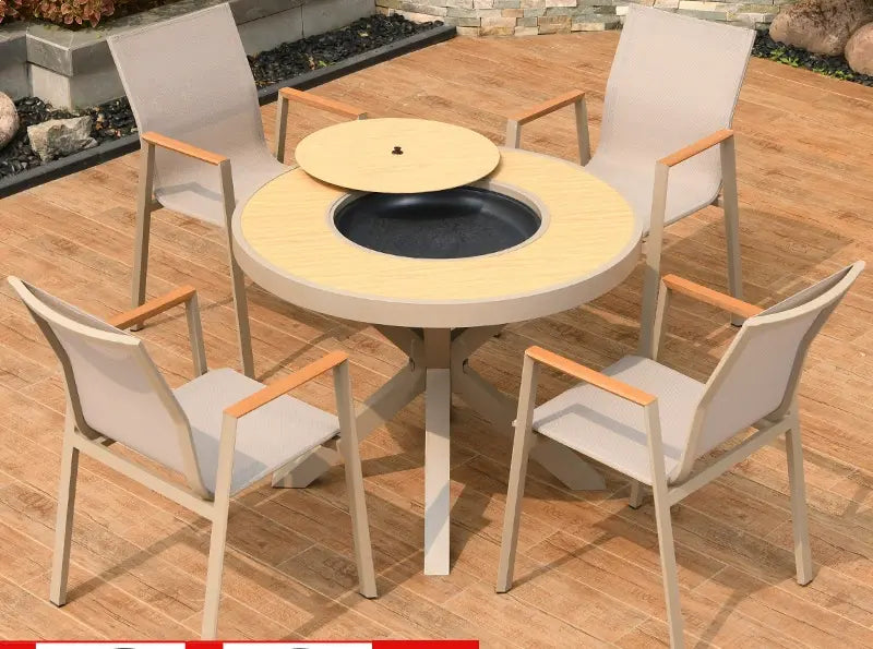 MOJIA Corvus Round Outdoor Barbecue Table with Smokeless Grill from MOJIA