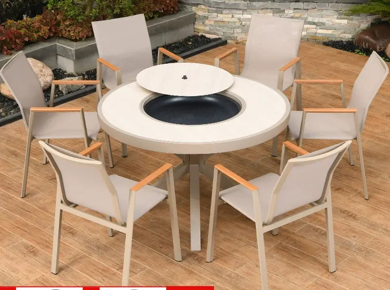 MOJIA Corvus Round Outdoor Barbecue Table with Smokeless Grill from MOJIA