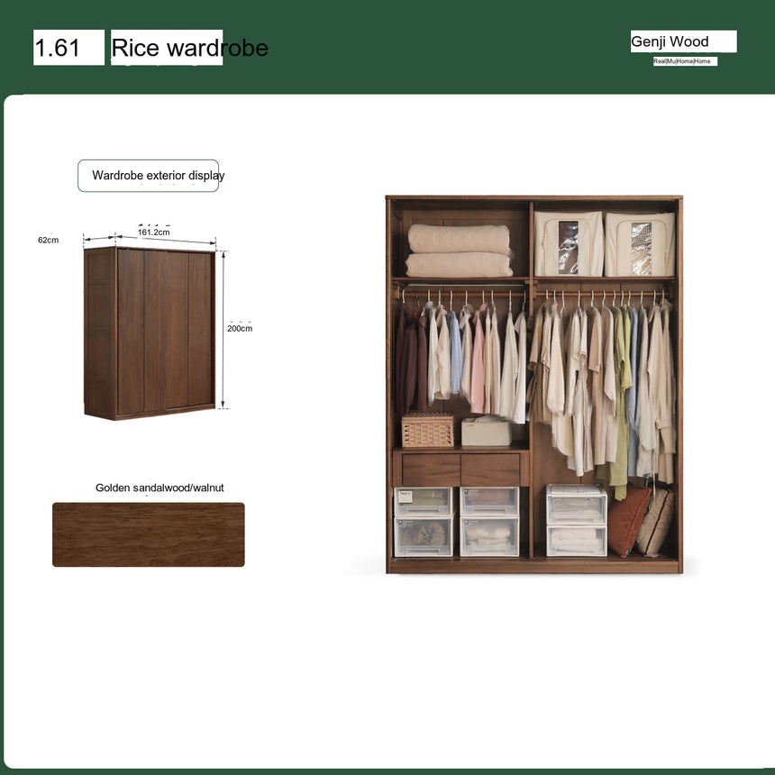 GENJI Sapporo Rustic Black Walnut Sliding Door Wardrobe from GENJI