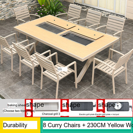 MOJIA Eulalia Wood-Grain Aluminum Barbecue Table for Stylish Courtyards from MOJIA