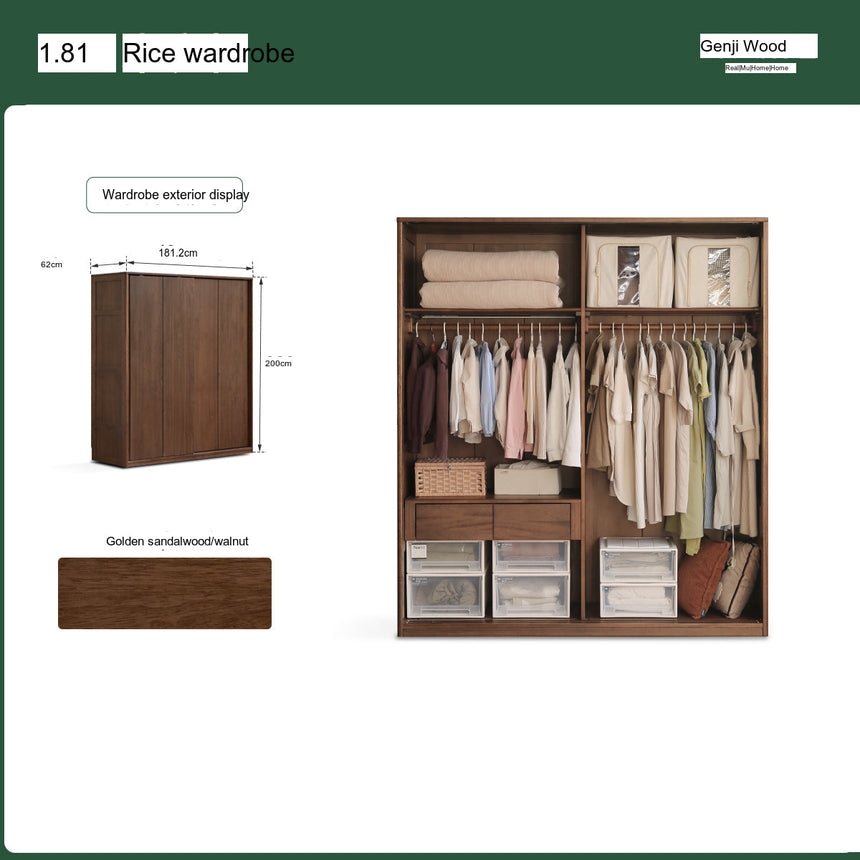 GENJI Sapporo Rustic Black Walnut Sliding Door Wardrobe from GENJI