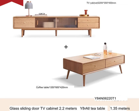 GENJI Ishtar Modern Oak Storage Cabinet and Coffee Table Combo. from GENJI