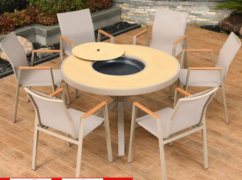 MOJIA Corvus Round Outdoor Barbecue Table with Smokeless Grill from MOJIA