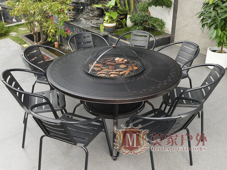 MOJIA Evander Cast Aluminum Outdoor Dining Set with Integrated Grill from MOJIA