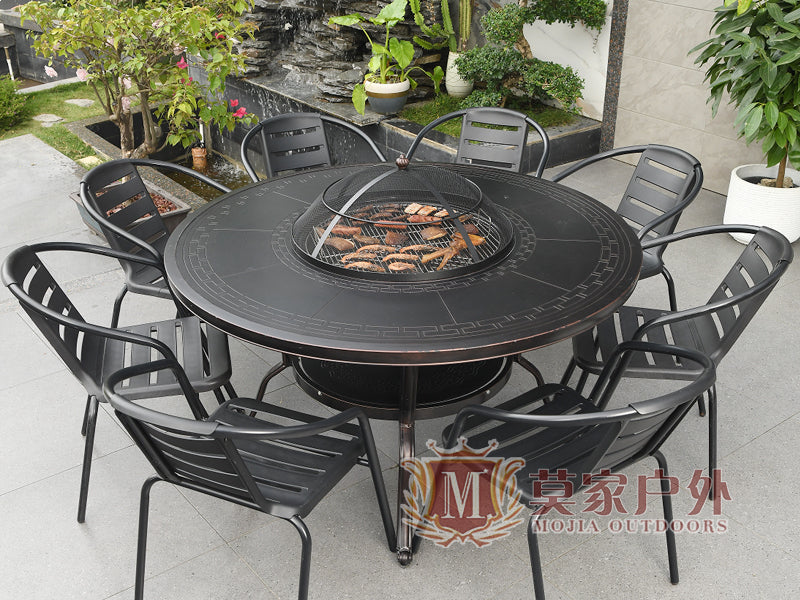 MOJIA Evander Cast Aluminum Outdoor Dining Set with Integrated Grill from MOJIA