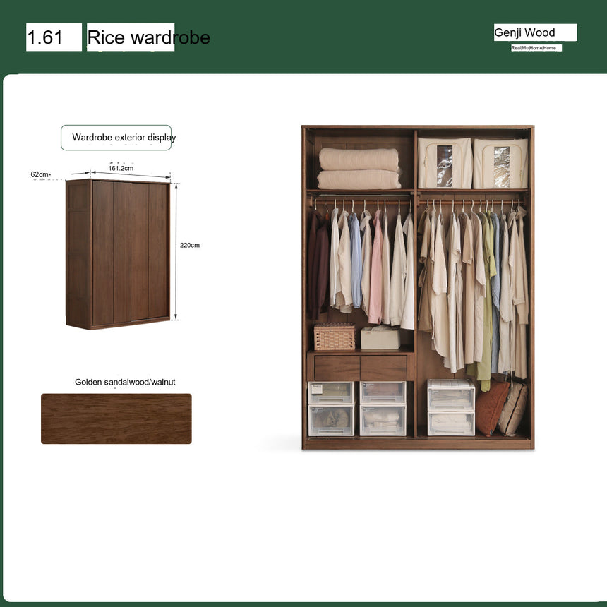 GENJI Sapporo Rustic Black Walnut Sliding Door Wardrobe from GENJI