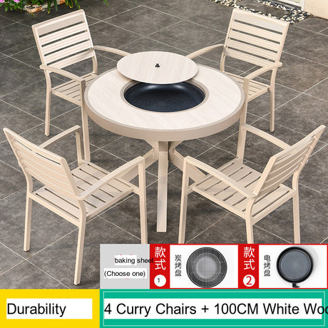 MOJIA Eulalia Wood-Grain Aluminum Barbecue Table for Stylish Courtyards from MOJIA