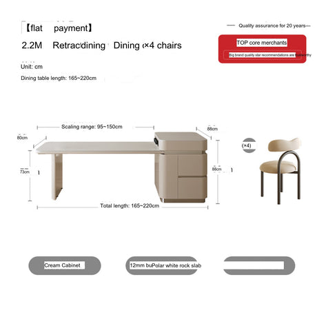 QUANMU Santiago Elegant Rock Plate Cream Style Luxury Dining Table from QUANMU