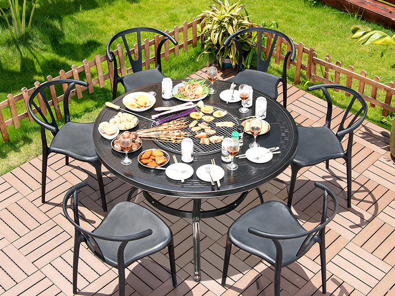 MOJIA Evander Cast Aluminum Outdoor Dining Set with Integrated Grill from MOJIA