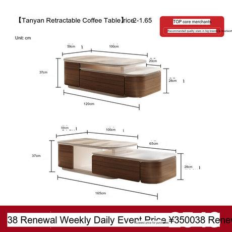 QUANMU Santiago Elegant Retractable Coffee Table from QUANMU