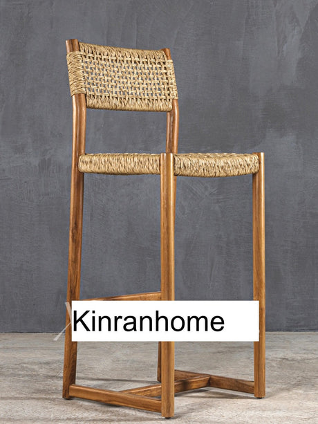 GENJI Akihiko Sleek Solid Wood Rattan Bar Chair from GENJI