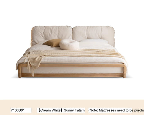 GENJI Harukaze Elegant Cream Solid Wood Double Bed from GENJI