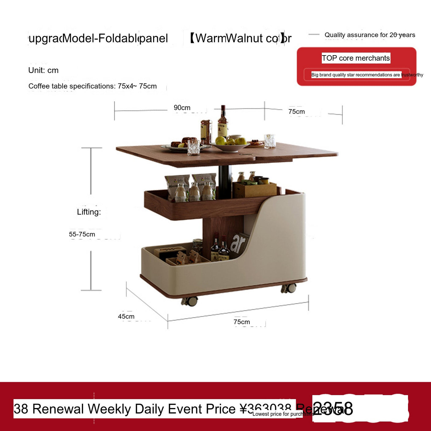 QUANMU Isadora Compact Modern Folding Coffee Table from QUANMU